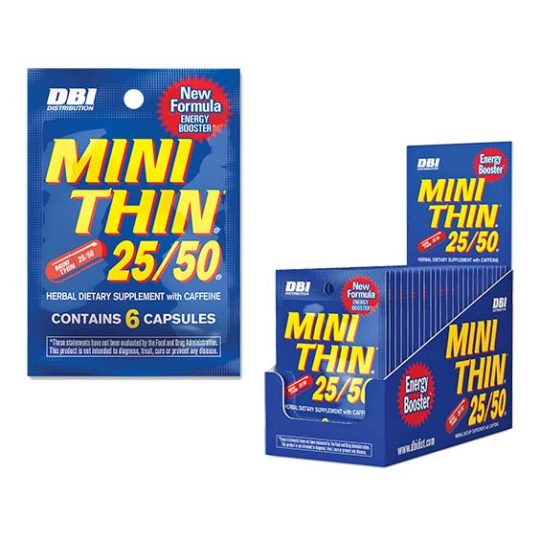 Mini Thin 25/50 Energy Box – 12 Packs (6 Capsules per Pack) | Two-Way Action Energy Pills