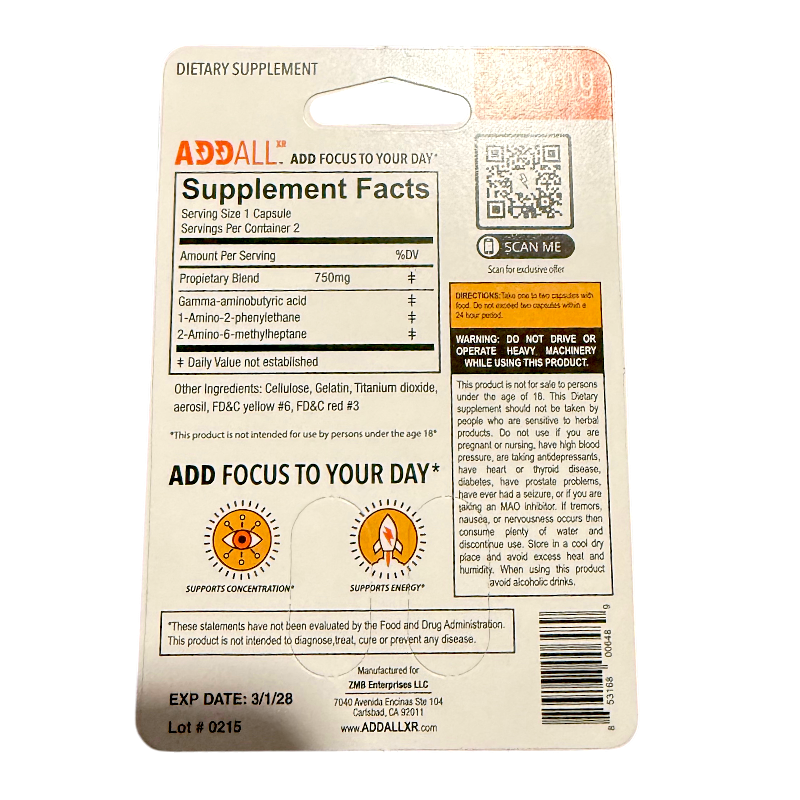 ADDALL XR 750mg Focus & Energy Capsules – Multi-Pack Options (2–24 Capsules)