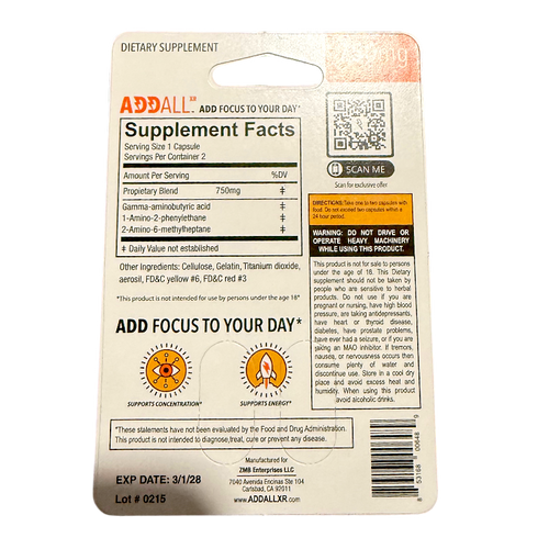 ADDALL XR 750mg Daily Focus Capsules – 10 Pack Box (20 Count)