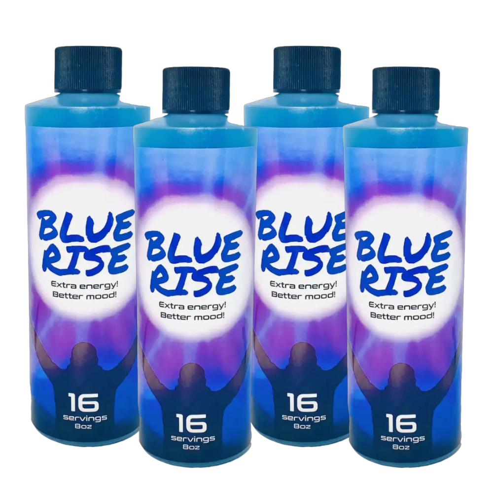 Blue Rise Extra Energy Drink 8 oz – Better Mood Liquid Energy Supplement (4 Bottles)