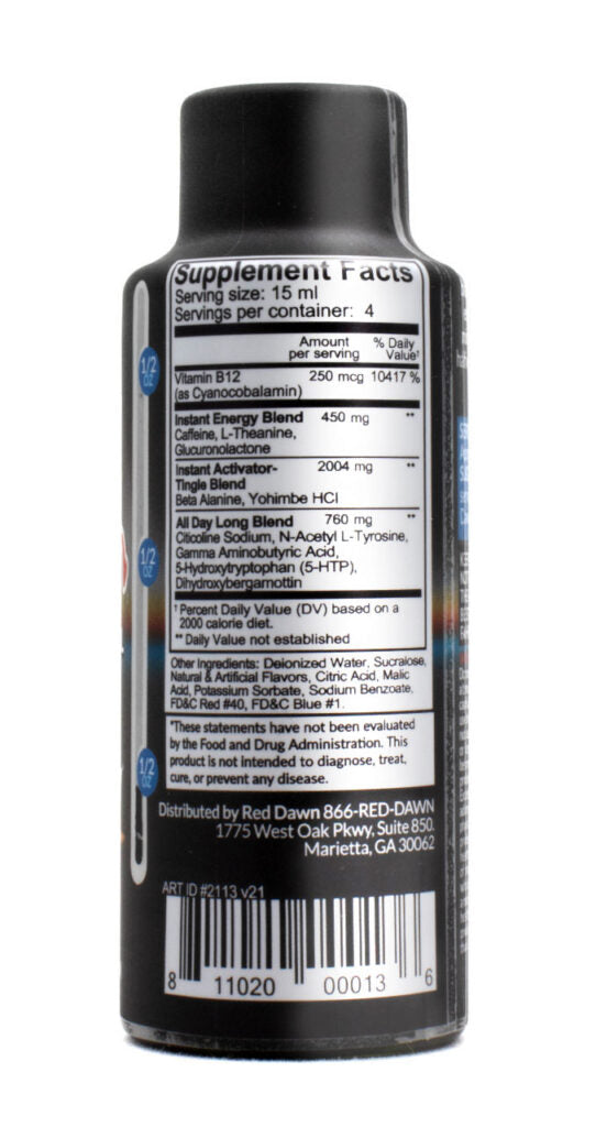 Red Dawn supplement facts label - Maxen Supplements