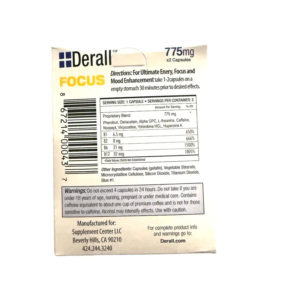 Derall Nootropic Brain-Booster 775mg 6 Pack - Dietary Supplement