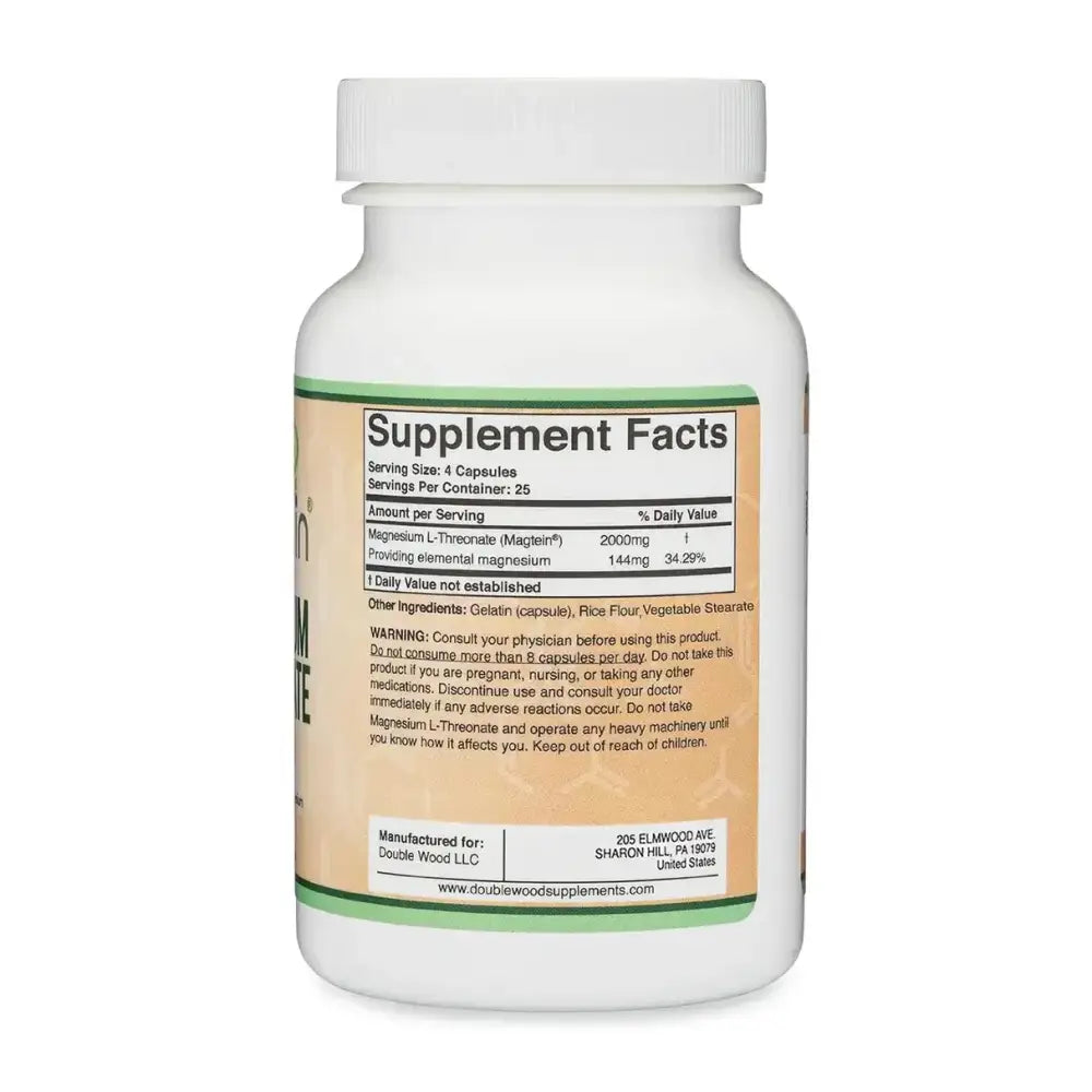 Magnesium L-Threonate (Magtein®) 2000mg High Absorption – 100 Capsules - Dietary Supplement