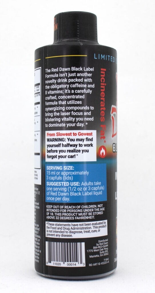 Red Dawn Black Label Liquid Energy Formula – 8 fl oz (16 Servings) 1 Bottle