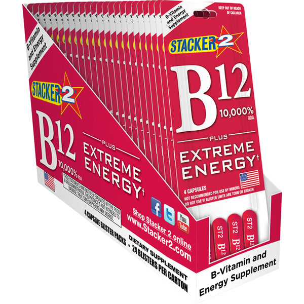 Stacker 2 B12 10,000% Vitamin – 12 x 4ct Energy Capsules