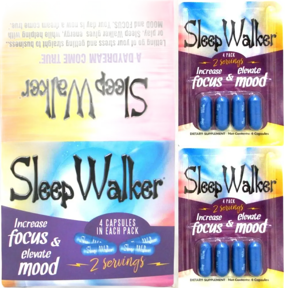 Sleep Walker Capsules Focus & Mood Optimizer - 48 CAPS FULL BOX 4 Count Packs - Dietary Supplement