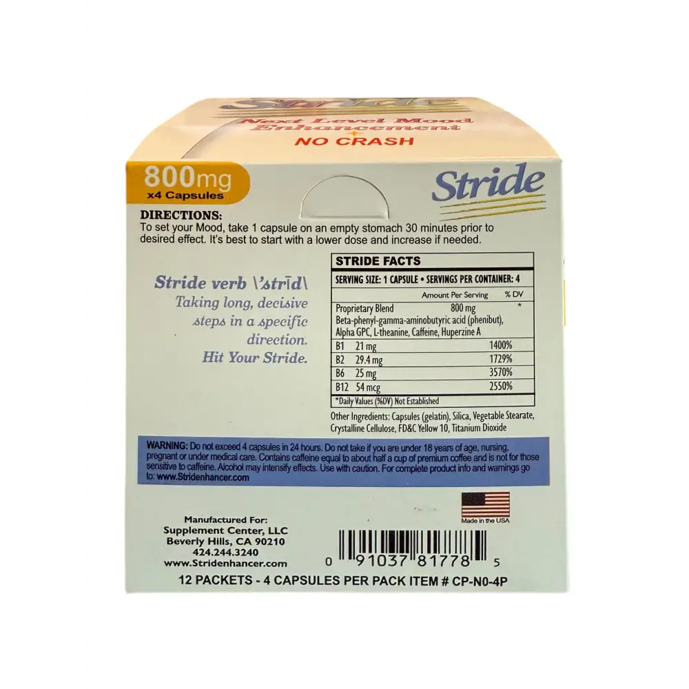 Stride Energy & Focus Capsules – 800mg Formula – 12 Pack (48 Capsules Total) – From Makers of Derall – EXP 02/2027